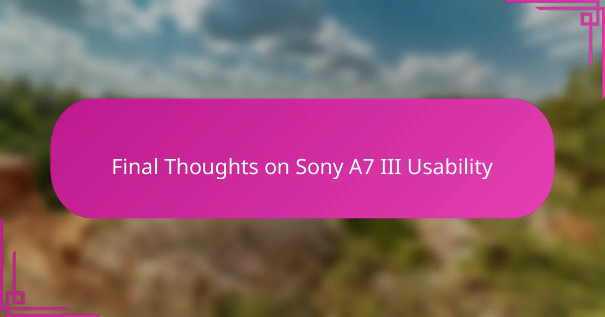 Final Thoughts on Sony A7 III Usability