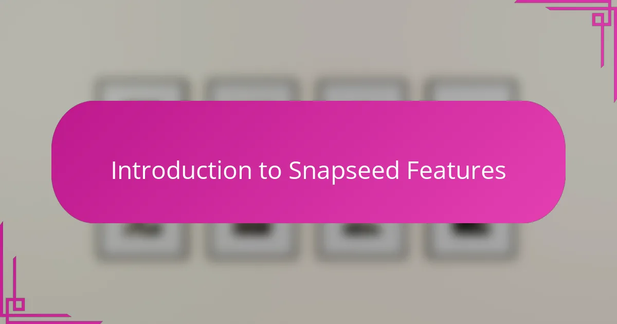Introduction to Snapseed Features