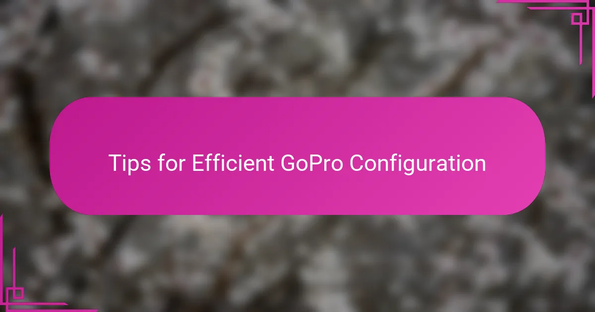 Tips for Efficient GoPro Configuration