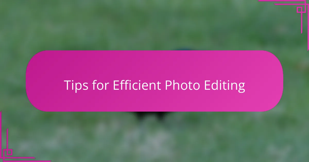 Tips for Efficient Photo Editing