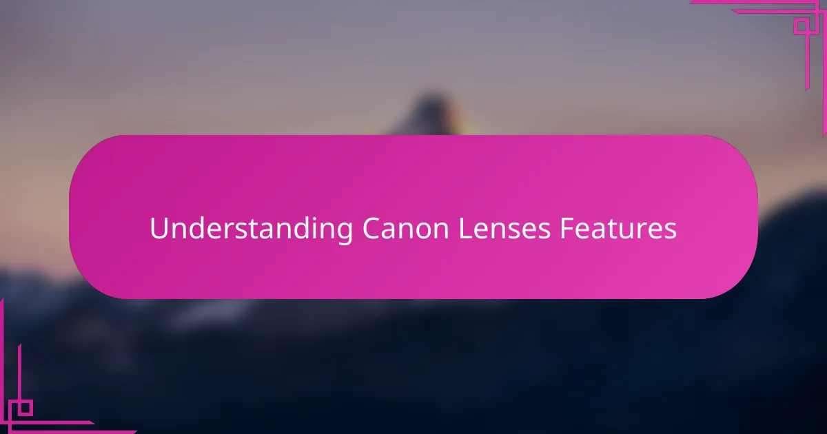 Understanding Canon Lenses Features